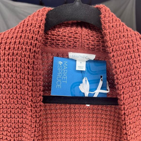 Market & Spruce (XS) Tabatha Waffle Knit Cotton Blend Cocoon Cardigan Rust - Picture 7 of 16